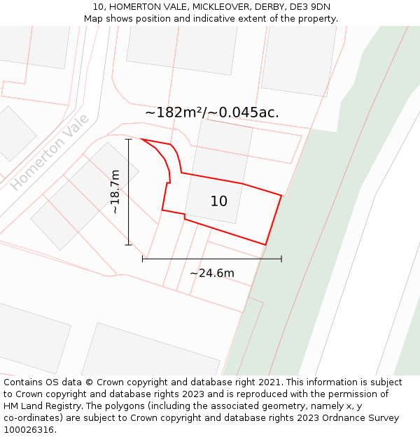 10, HOMERTON VALE, MICKLEOVER, DERBY, DE3 9DN: Plot and title map