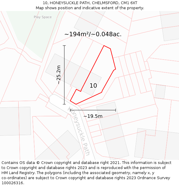 10, HONEYSUCKLE PATH, CHELMSFORD, CM1 6XT: Plot and title map