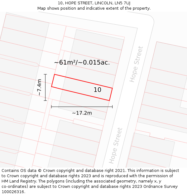 10, HOPE STREET, LINCOLN, LN5 7UJ: Plot and title map