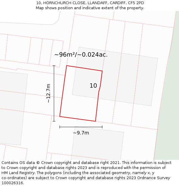10, HORNCHURCH CLOSE, LLANDAFF, CARDIFF, CF5 2PD: Plot and title map