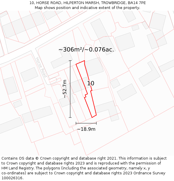 10, HORSE ROAD, HILPERTON MARSH, TROWBRIDGE, BA14 7PE: Plot and title map