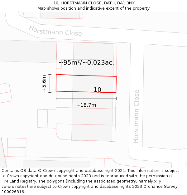 10, HORSTMANN CLOSE, BATH, BA1 3NX: Plot and title map