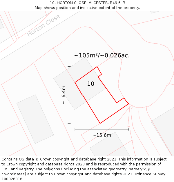 10, HORTON CLOSE, ALCESTER, B49 6LB: Plot and title map