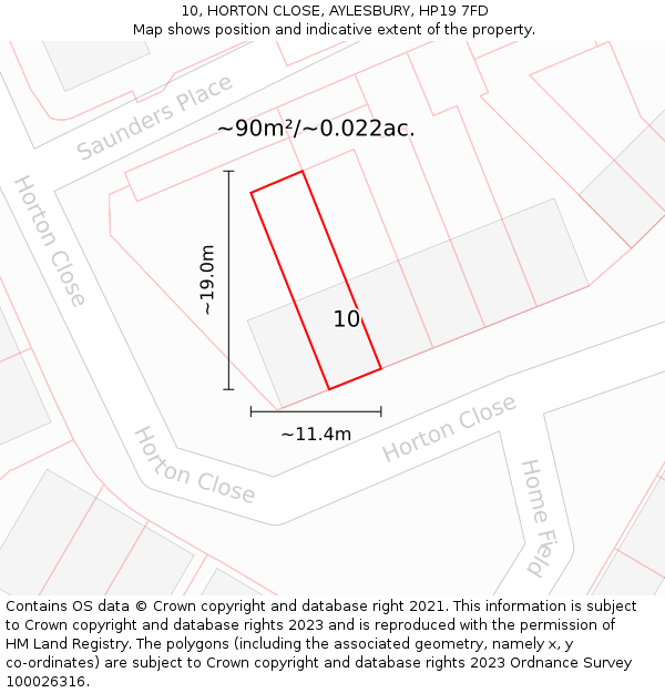 10, HORTON CLOSE, AYLESBURY, HP19 7FD: Plot and title map