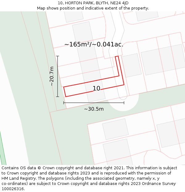10, HORTON PARK, BLYTH, NE24 4JD: Plot and title map