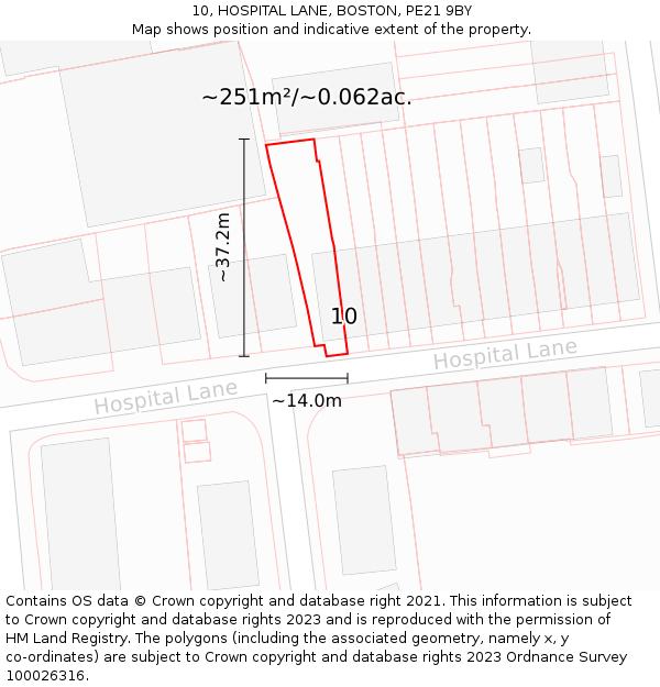 10, HOSPITAL LANE, BOSTON, PE21 9BY: Plot and title map