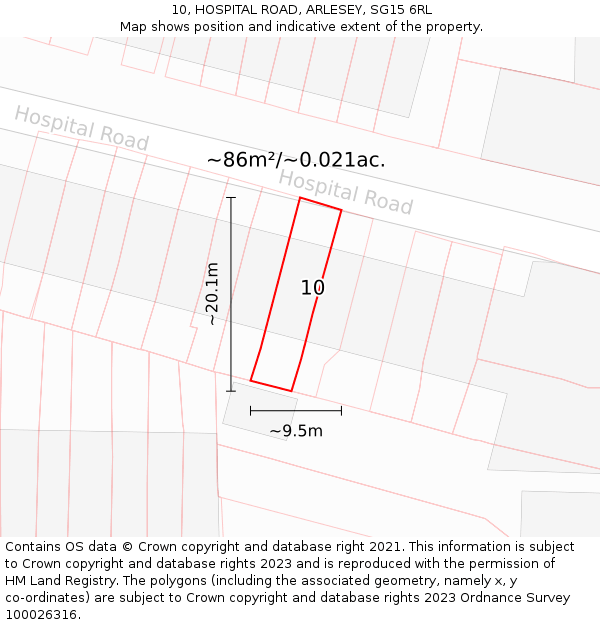 10, HOSPITAL ROAD, ARLESEY, SG15 6RL: Plot and title map