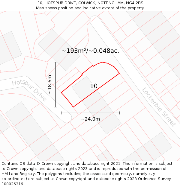 10, HOTSPUR DRIVE, COLWICK, NOTTINGHAM, NG4 2BS: Plot and title map