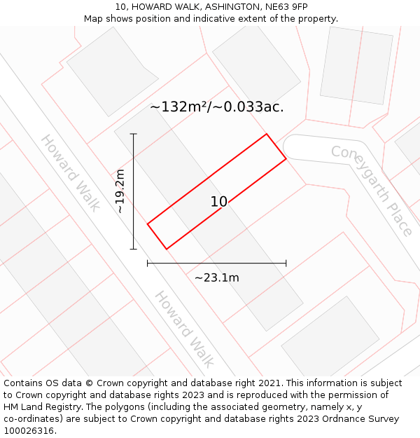 10, HOWARD WALK, ASHINGTON, NE63 9FP: Plot and title map