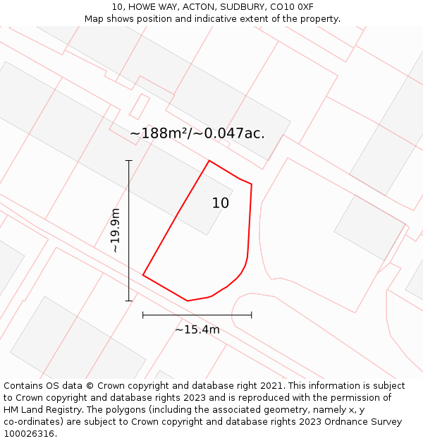 10, HOWE WAY, ACTON, SUDBURY, CO10 0XF: Plot and title map