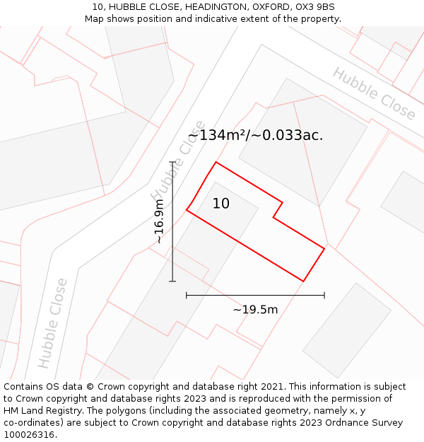 10, HUBBLE CLOSE, HEADINGTON, OXFORD, OX3 9BS: Plot and title map