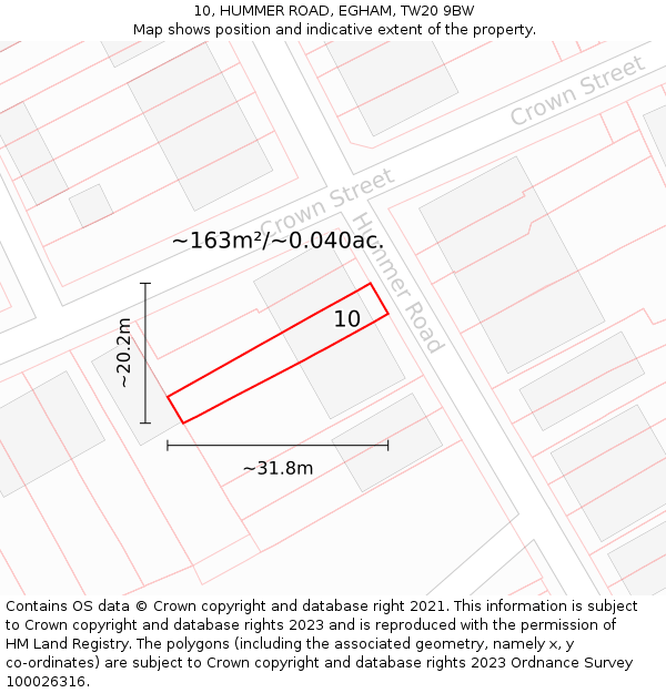10, HUMMER ROAD, EGHAM, TW20 9BW: Plot and title map