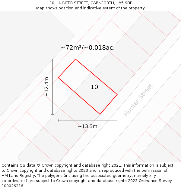 10, HUNTER STREET, CARNFORTH, LA5 9BP: Plot and title map