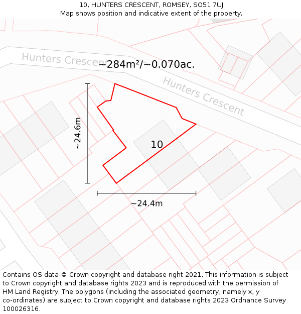 10, HUNTERS CRESCENT, ROMSEY, SO51 7UJ: Plot and title map