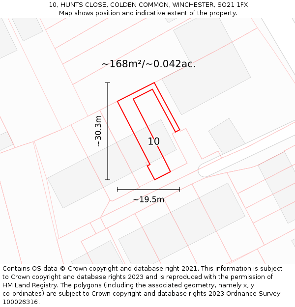 10, HUNTS CLOSE, COLDEN COMMON, WINCHESTER, SO21 1FX: Plot and title map
