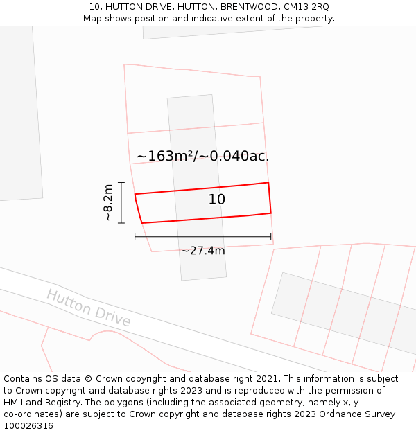 10, HUTTON DRIVE, HUTTON, BRENTWOOD, CM13 2RQ: Plot and title map