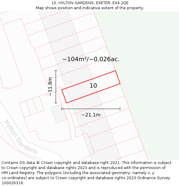 10, HYLTON GARDENS, EXETER, EX4 2QE: Plot and title map