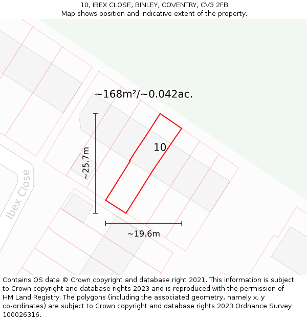 10, IBEX CLOSE, BINLEY, COVENTRY, CV3 2FB: Plot and title map