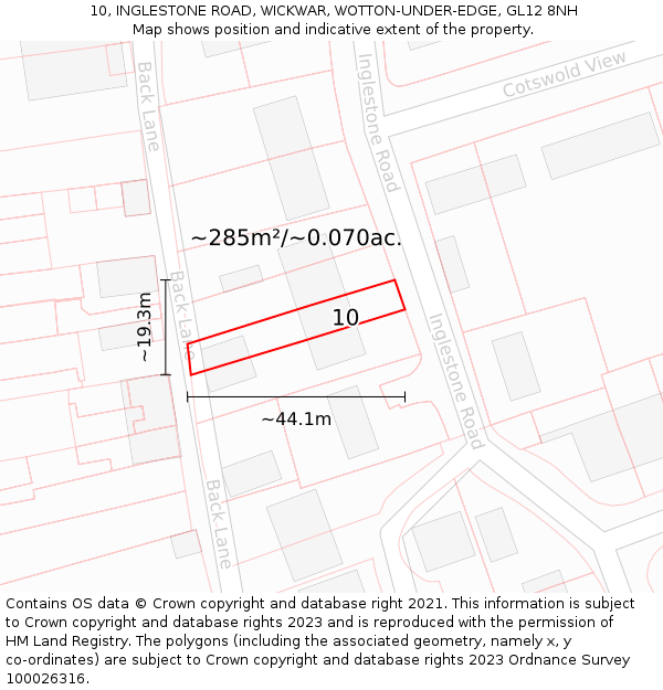 10, INGLESTONE ROAD, WICKWAR, WOTTON-UNDER-EDGE, GL12 8NH: Plot and title map