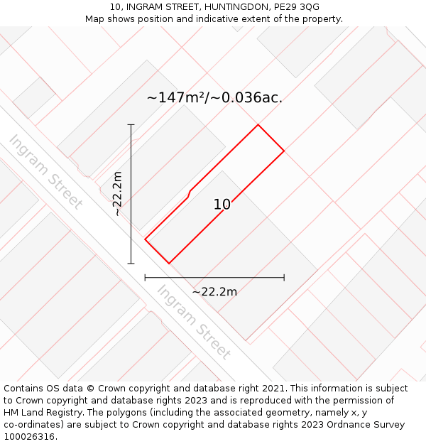 10, INGRAM STREET, HUNTINGDON, PE29 3QG: Plot and title map