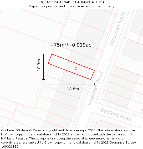 10, INKERMAN ROAD, ST ALBANS, AL1 3BA: Plot and title map