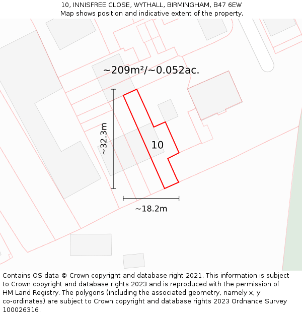 10, INNISFREE CLOSE, WYTHALL, BIRMINGHAM, B47 6EW: Plot and title map
