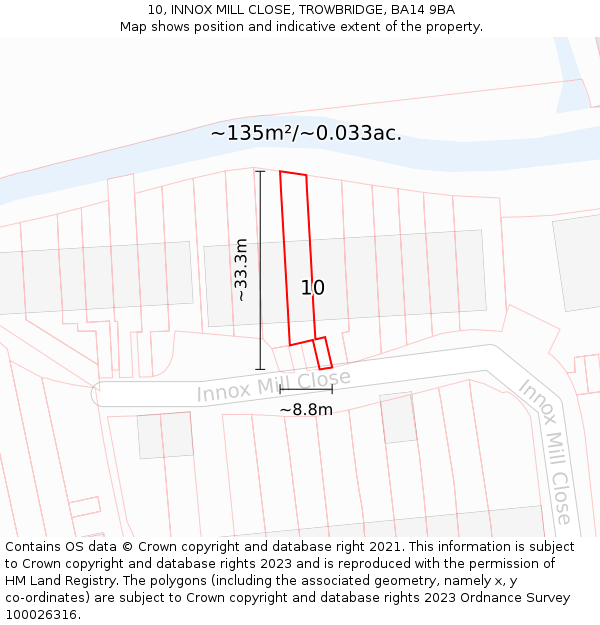 10, INNOX MILL CLOSE, TROWBRIDGE, BA14 9BA: Plot and title map
