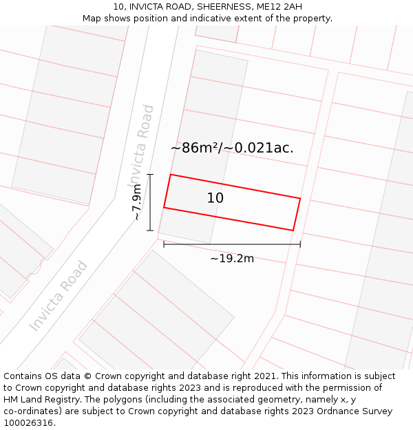 10, INVICTA ROAD, SHEERNESS, ME12 2AH: Plot and title map