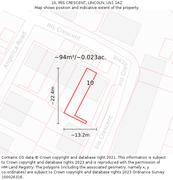10, IRIS CRESCENT, LINCOLN, LN1 1AZ: Plot and title map