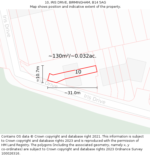 10, IRIS DRIVE, BIRMINGHAM, B14 5AG: Plot and title map