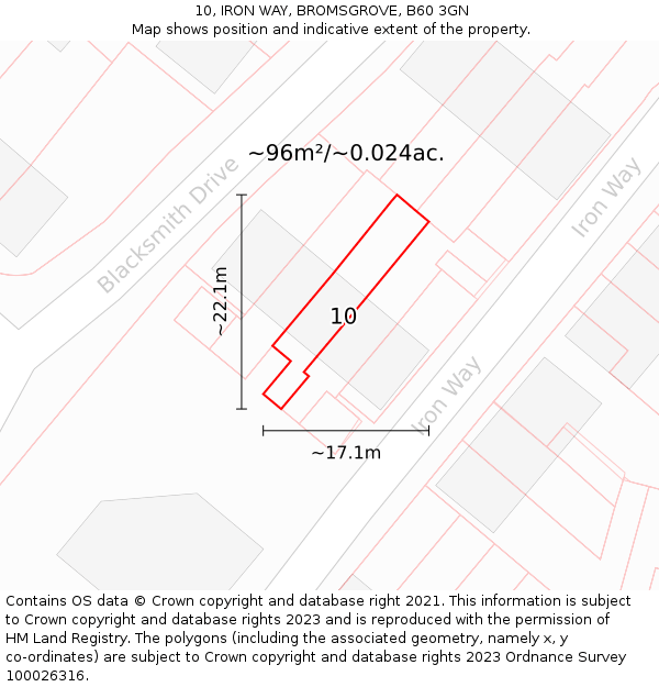 10, IRON WAY, BROMSGROVE, B60 3GN: Plot and title map
