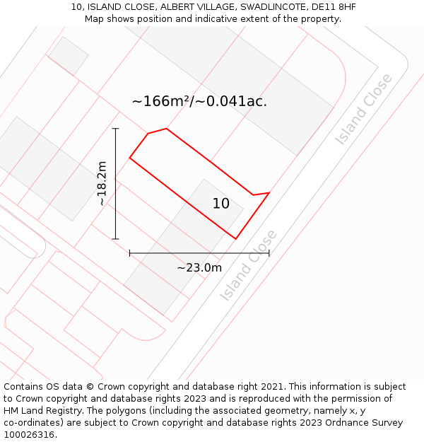 10, ISLAND CLOSE, ALBERT VILLAGE, SWADLINCOTE, DE11 8HF: Plot and title map