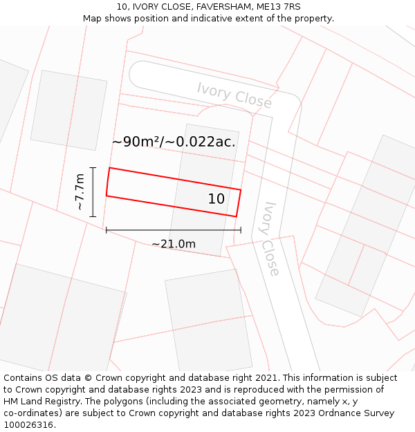 10, IVORY CLOSE, FAVERSHAM, ME13 7RS: Plot and title map