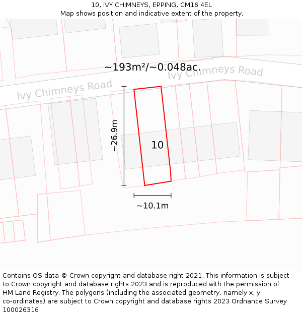 10, IVY CHIMNEYS, EPPING, CM16 4EL: Plot and title map
