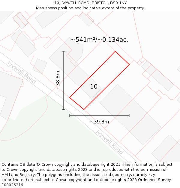 10, IVYWELL ROAD, BRISTOL, BS9 1NY: Plot and title map