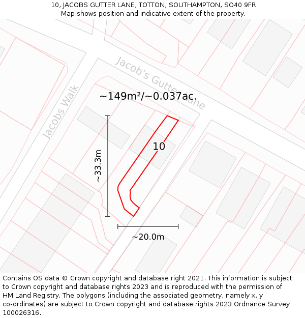 10, JACOBS GUTTER LANE, TOTTON, SOUTHAMPTON, SO40 9FR: Plot and title map