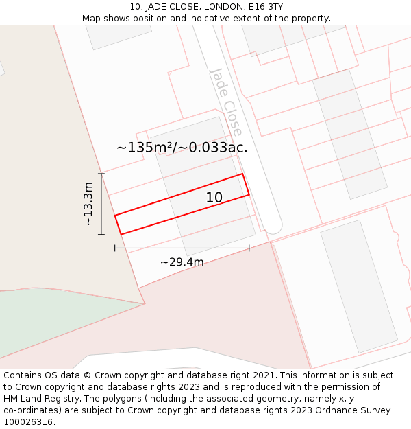 10, JADE CLOSE, LONDON, E16 3TY: Plot and title map