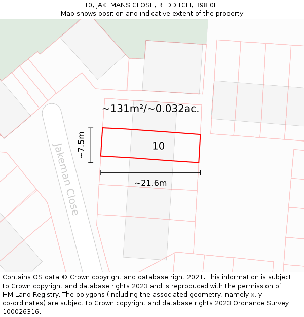 10, JAKEMANS CLOSE, REDDITCH, B98 0LL: Plot and title map
