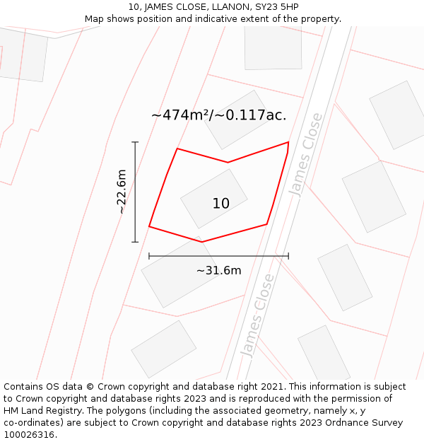 10, JAMES CLOSE, LLANON, SY23 5HP: Plot and title map