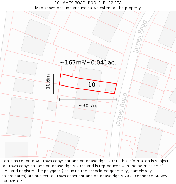 10, JAMES ROAD, POOLE, BH12 1EA: Plot and title map