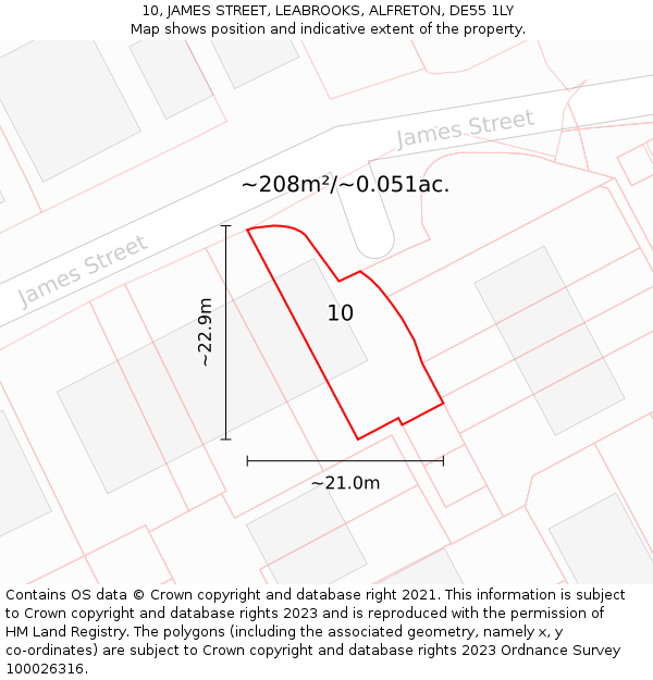 10, JAMES STREET, LEABROOKS, ALFRETON, DE55 1LY: Plot and title map