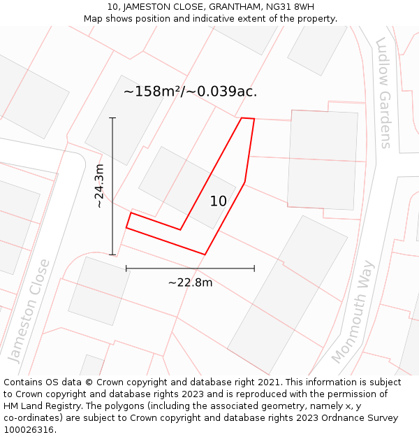 10, JAMESTON CLOSE, GRANTHAM, NG31 8WH: Plot and title map