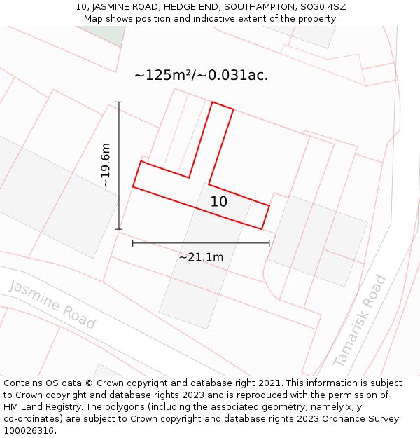 10, JASMINE ROAD, HEDGE END, SOUTHAMPTON, SO30 4SZ: Plot and title map