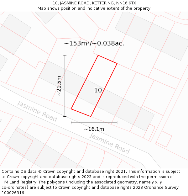 10, JASMINE ROAD, KETTERING, NN16 9TX: Plot and title map