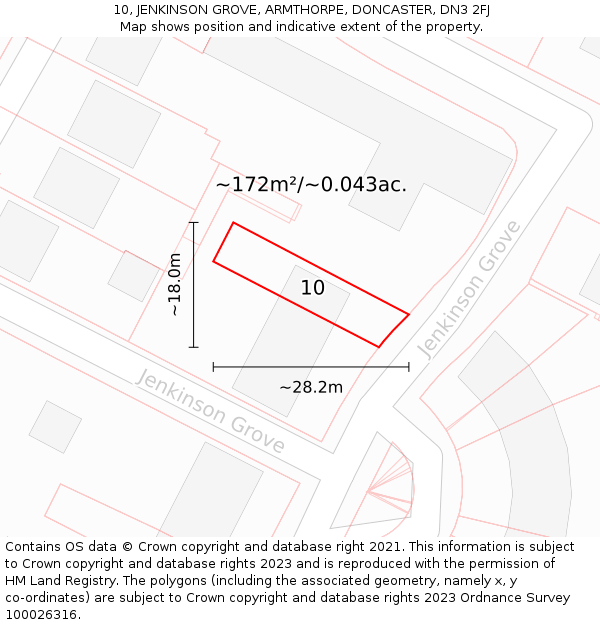 10, JENKINSON GROVE, ARMTHORPE, DONCASTER, DN3 2FJ: Plot and title map