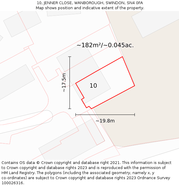 10, JENNER CLOSE, WANBOROUGH, SWINDON, SN4 0FA: Plot and title map