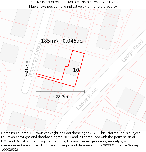 10, JENNINGS CLOSE, HEACHAM, KING'S LYNN, PE31 7SU: Plot and title map