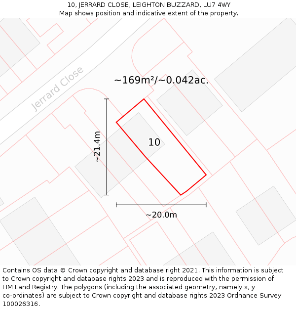 10, JERRARD CLOSE, LEIGHTON BUZZARD, LU7 4WY: Plot and title map