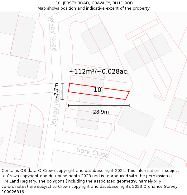 10, JERSEY ROAD, CRAWLEY, RH11 9QB: Plot and title map