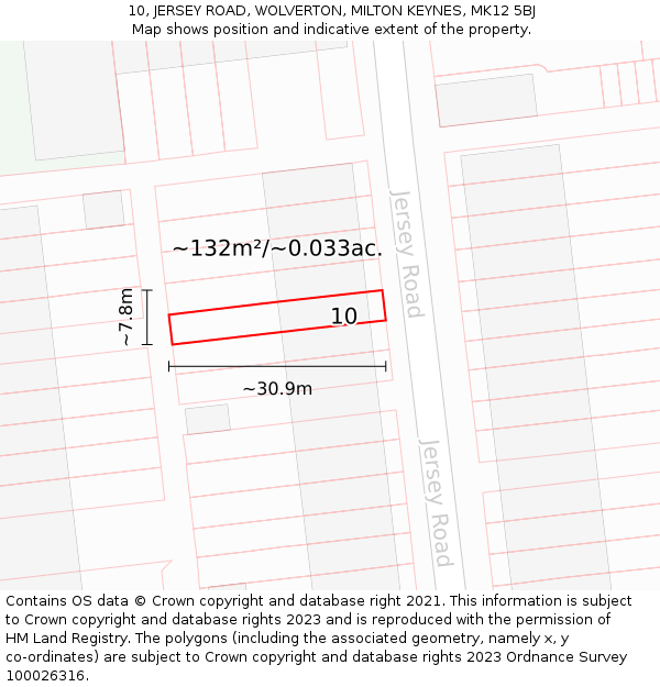10, JERSEY ROAD, WOLVERTON, MILTON KEYNES, MK12 5BJ: Plot and title map